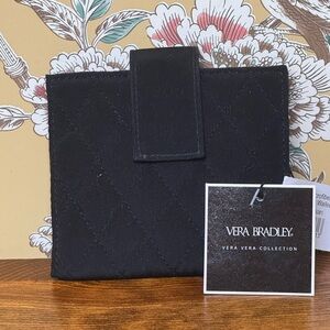 Vera Bradley Wallet Slim Black Microfiber Quilted w/ card slots & zip pocket